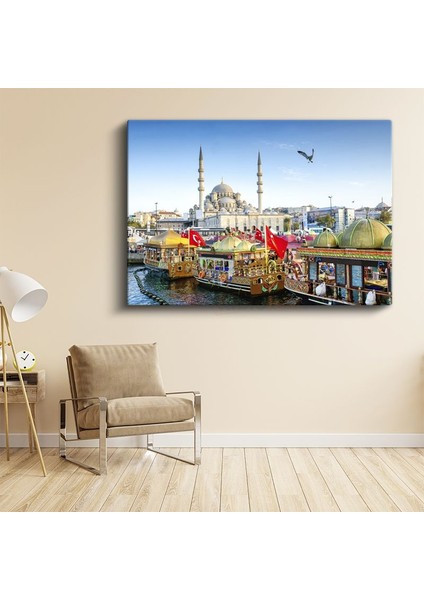 Yeni Camii - Istanbul'un Renkli Tekneleri Kanvas Tablo