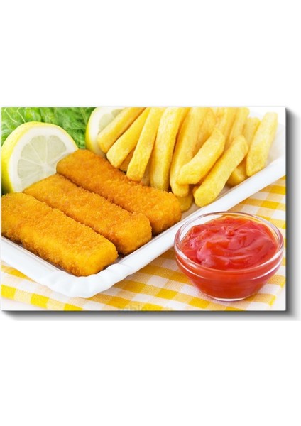 Balık Parmak - Patates Kızartması ve Ketçap Kanvas Tablo fiyatları