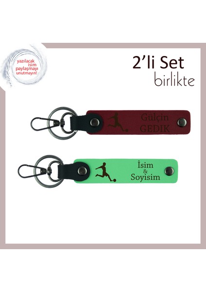 Futbol Topuna Vuruş Desenli Kişisel Yazı Eklenebilir Anahtarlık Takımı, Bordo-Fıstık Yeşil