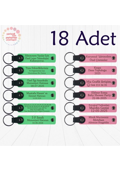 F Yeşili & Pembe, Fen Bilimleri Öğretmeninden Karne Hediyesi, 18’li Set, Kişisel Deri Anahtarlık