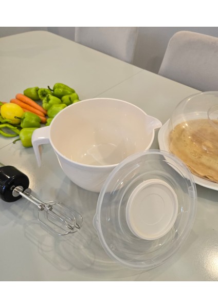 Kapaklı Mikser Kase – 3 Litre Çırpma ve Karıştırma Kabı