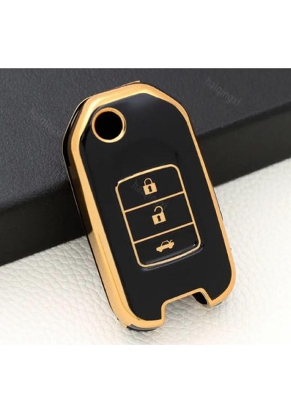 Honda Fc5 Civic H-Rv C-Rv Sustalı Nano Anahtar Koruma Kılıfı Siyah Gold Altın Renk