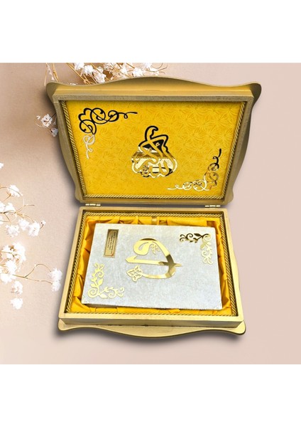 Gold Orta Boy Kuran ve Kabe Desen Ahşap Kutu fırsatları