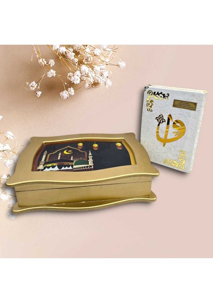 Gold Orta Boy Kuran ve Kabe Desen Ahşap Kutu indirimleri