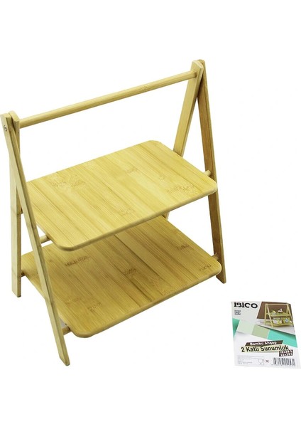 Stand - Ayaklı 2 Katlı Ahşap - Bambu Servis Sunum Tahtası 18X28CM -- 22X28CM (5047)