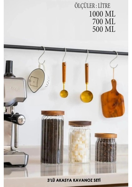 Mien BOR008 Akasya Ağacı Kapaklı Kavanoz Seti 3’lü – 1200 Ml, 900 Ml, 600 ml Cam Saklama Kabı modelleri