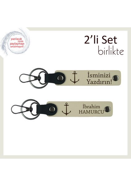 Balıkçı Kayığı Deseniyle Şık Hediyelik, Kişiye Özel 2’li Anahtarlık Takımı, Sütlü Kahve-Sütlü Kahve