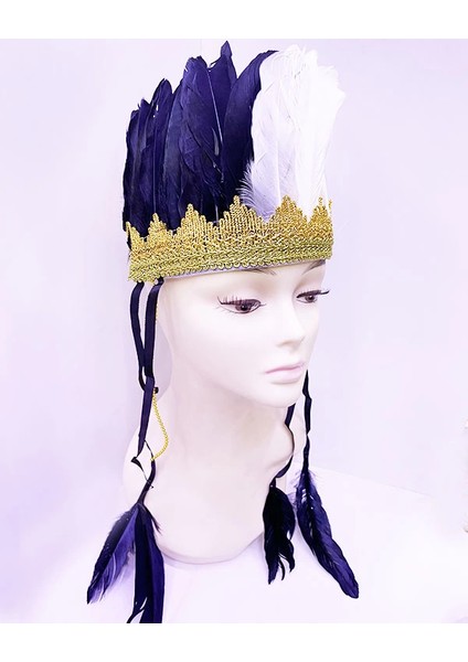 Bfs Siyah Beyaz Renk Tüylü Kızılderili Başlığı | Taraftar Başlığı