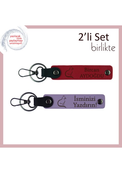 Kedi Seven Sevgiliye Tatlı Dokunuş, Pati Temalı, Kişisel Anahtarlık, Kırmızı-Mor Menekşe