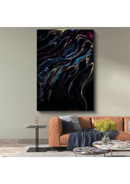 Gece Akışı - Koyu Zeminde Renkli Dalgalar Kanvas Tablo