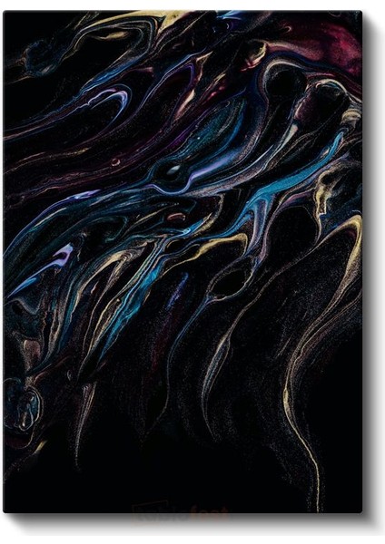 Gece Akışı - Koyu Zeminde Renkli Dalgalar Kanvas Tablo fiyatları