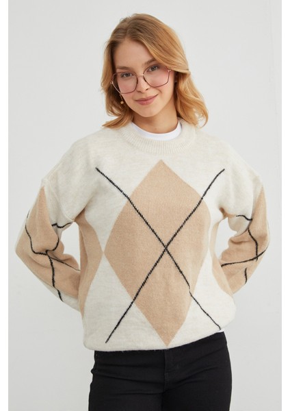 Baklava Desenli Oversize Kazak