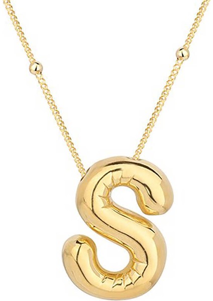 925 Ayar Gümüş Gold Balon S Harfi Kadın Kolye T7866