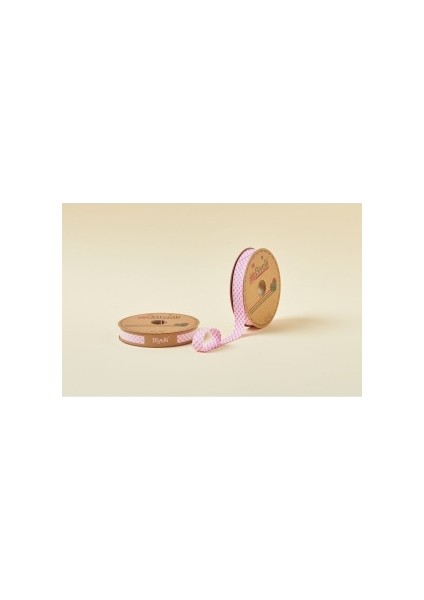Biye Ekoseli Katlı E02 Pembe 2 cm 25 Metre %65 Koton %35 Polyester