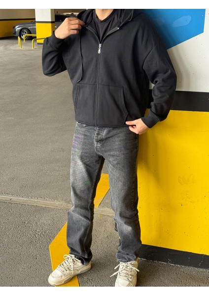 Erkek Overfit Fermuarlı Kapüşonlu Hırka