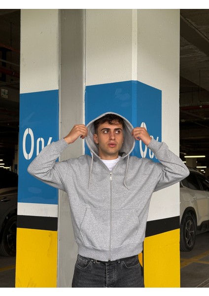 Erkek Overfit Fermuarlı Kapüşonlu Hırka