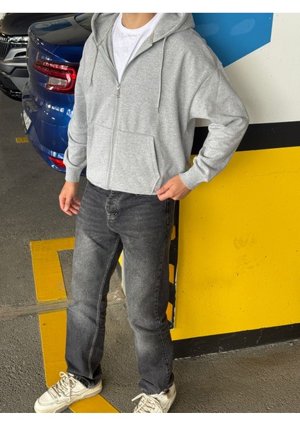 Erkek Overfit Fermuarlı Kapüşonlu Hırka