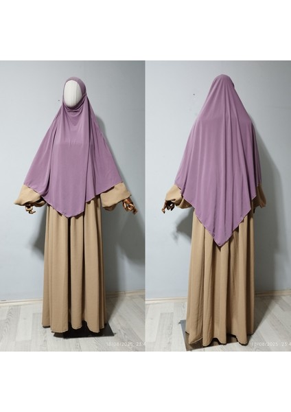 Maksi Boy Sandy Sufle Khimar Hazır Hijab Eşarp Leylak