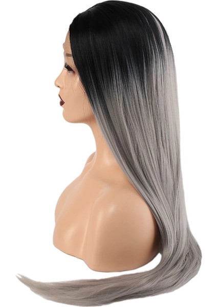 Fiber Sentetik Düz Uzun Tül Peruk - Siyah Gri Ombreli modelleri