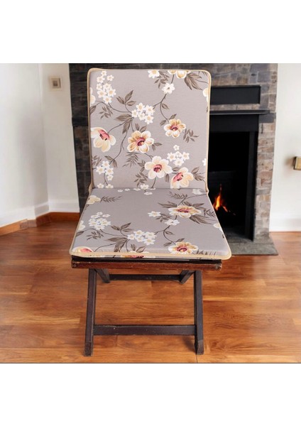 40X80 Çiçek Desenli Saten Fermuarlı Bağcıklı Biyeli Sırtlı Sandalye Minderi 3 cm