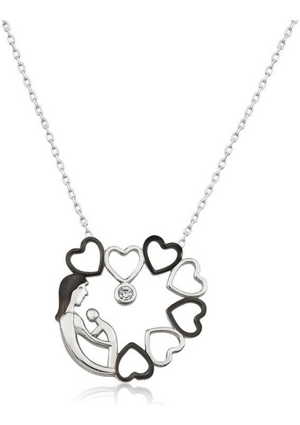 925 Ayar Gümüş Kalp Çemberi Anne Çocuk Kolye T4286