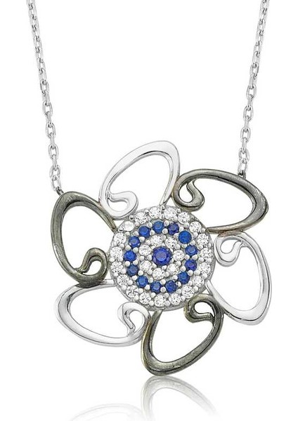 925 Ayar Gümüş Nazarlı Vav Kadın Gümüş Kolye PT2610135