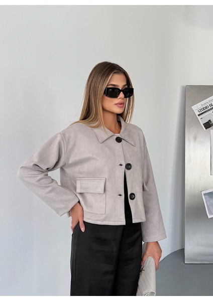 Kadın Düğmeli Suni Süet Esnek Crop Ceket fırsatları