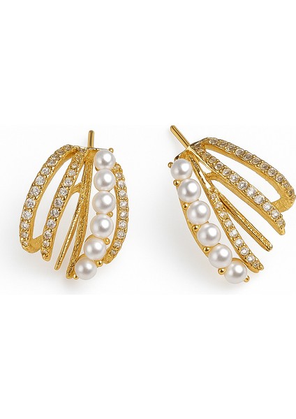 Çelik Incili Taşlı Küpe