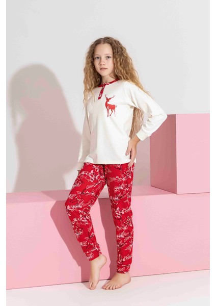 Anne-Kız Kombin Yapılabilir Uzun Kollu Geyik Desenli Interlok Aile Bağı Pijama TAKIMI-3214 fırsatları