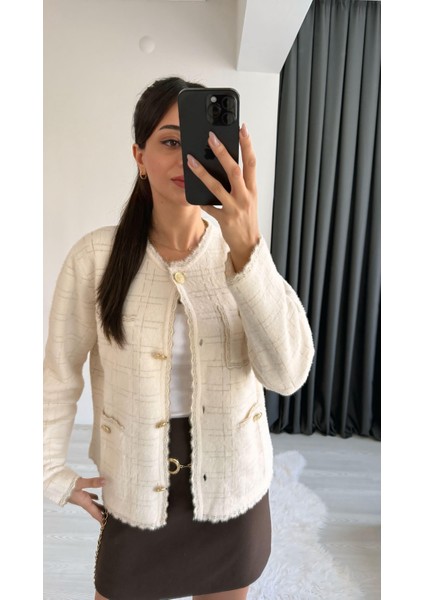 Sammy Premium Gold Geçişli Triko Hırka Ceket Krem indirimleri