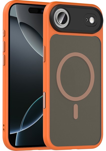 iPhone 17 Air Kılıf Mat Arka Yüzey Wireless Şarj Özellikli Zore Flet M-Safe Kapak - Turuncu