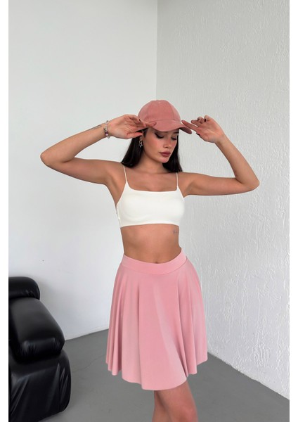 Kadın Kloş Model Volanlı Yumuşak Dokulu Esnek Beli Lastikli Sandy Kumaş Içi Şortlu Etek fırsatları