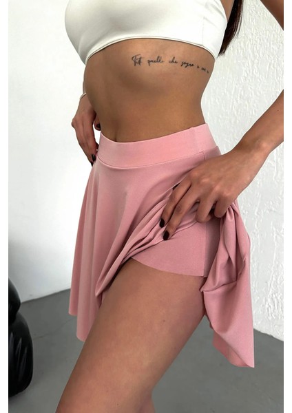 Kadın Kloş Model Volanlı Yumuşak Dokulu Esnek Beli Lastikli Sandy Kumaş Içi Şortlu Etek indirimleri