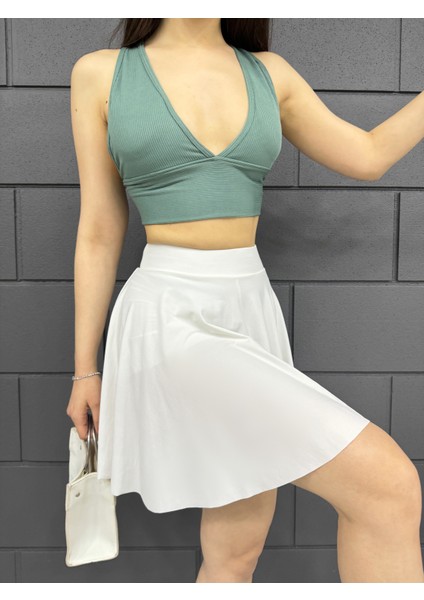 Kadın Kloş Model Volanlı Yumuşak Dokulu Esnek Beli Lastikli Sandy Kumaş Içi Şortlu Etek fiyatları