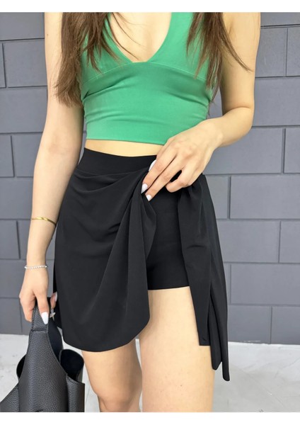 Kadın Kloş Model Volanlı Yumuşak Dokulu Esnek Beli Lastikli Sandy Kumaş Içi Şortlu Etek fırsatları