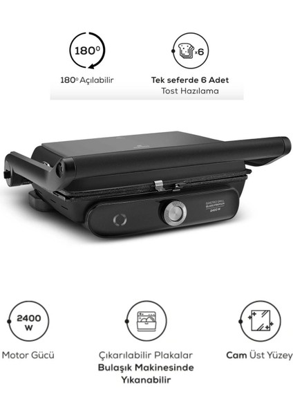 5 Kademeli Yanmaz Cam Yüzeyli Izgara ve Tost Makinesi, Çıkarılabilir Plakalar fiyatları