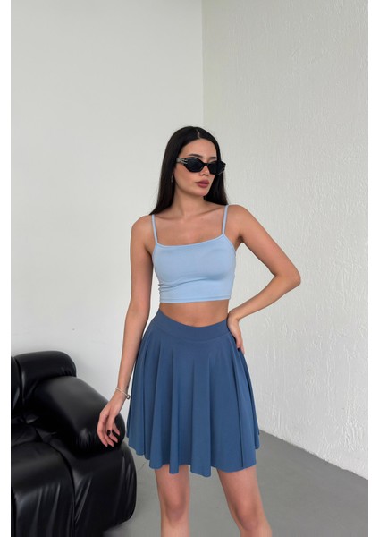 Kadın Kloş Model Volanlı Yumuşak Dokulu Esnek Beli Lastikli Sandy Kumaş Içi Şortlu Etek