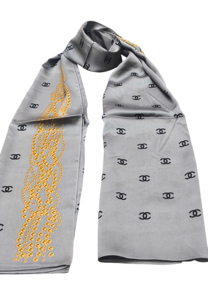 C Desen Incili Model Vual Ipek Şal Gümüş