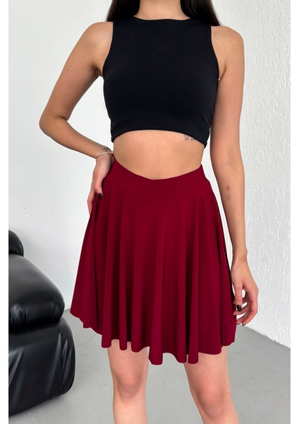 Kadın Kloş Model Volanlı Yumuşak Dokulu Esnek Beli Lastikli Sandy Kumaş Içi Şortlu Etek modelleri