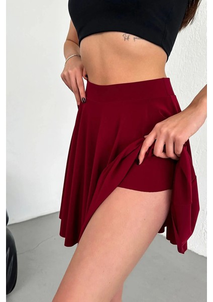 Kadın Kloş Model Volanlı Yumuşak Dokulu Esnek Beli Lastikli Sandy Kumaş Içi Şortlu Etek fırsatları