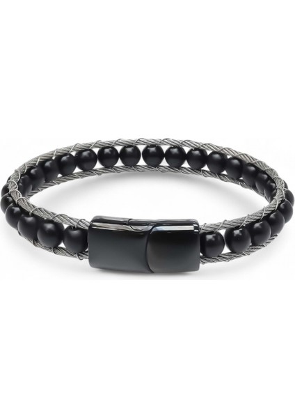 Oniks Doğaltaş Ve Çelik Halat Örme Bileklik 31832B2DH1