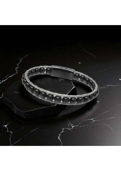 Oniks Doğaltaş Ve Çelik Halat Örme Bileklik 31832B2DH1 fiyatları