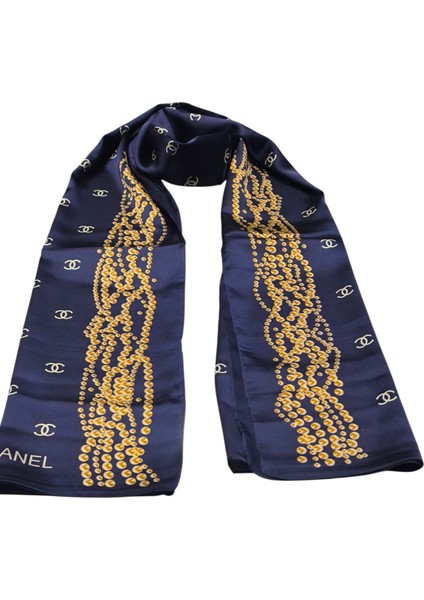 C Desen Incili Model Vual Ipek Şal Lacivert