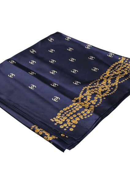 C Desen Incili Model Vual Ipek Şal Lacivert modelleri