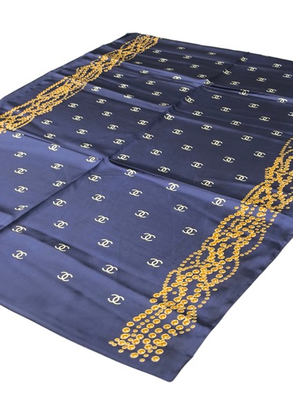 C Desen Incili Model Vual Ipek Şal Lacivert