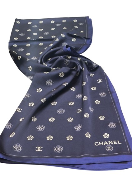 C Desen Logo Model Vual Ipek Şal Lacivert