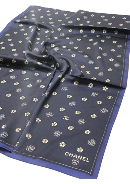 C Desen Logo Model Vual Ipek Şal Lacivert