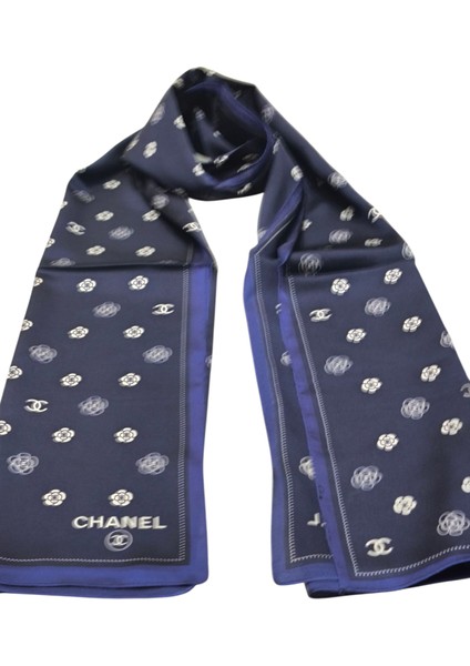 C Desen Logo Model Vual Ipek Şal Lacivert