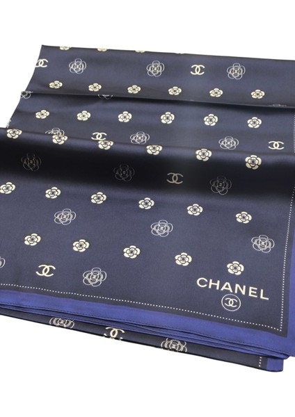 C Desen Logo Model Vual Ipek Şal Lacivert