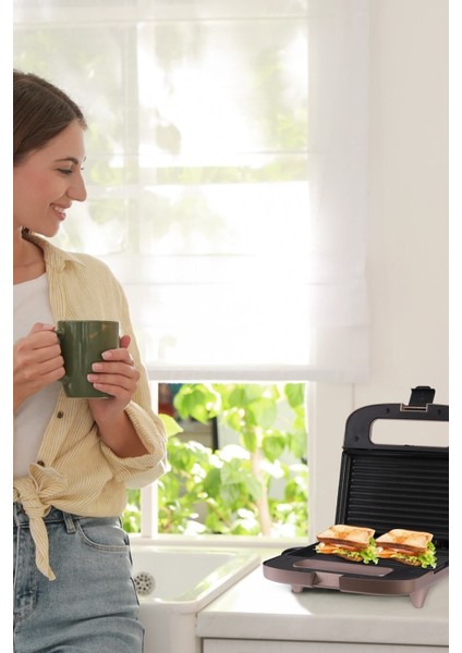 Pembe 750W Isınmaya Dayanıklı Tost ve Izgara Makinesi, Sağlıklı ve Pratik Kullanım